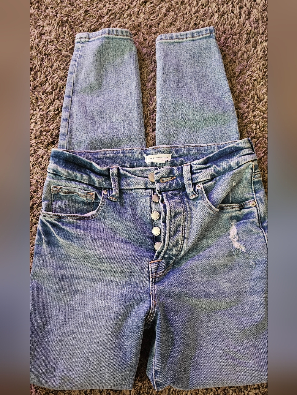 Good American Women’s Light Blue Skinny Button-Fly Jeans